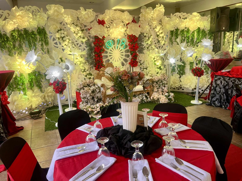 Professional corporate event catering with elegant table setup